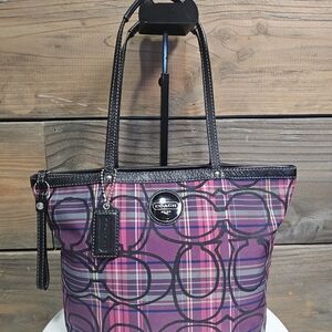 Coach Poppy Plaid Signature Tote Pink Madras Y2K Shoulder Bag
